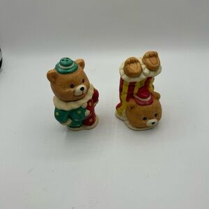 Plush Bear Clown Figurine Set - Green & Red salt pepper shakers